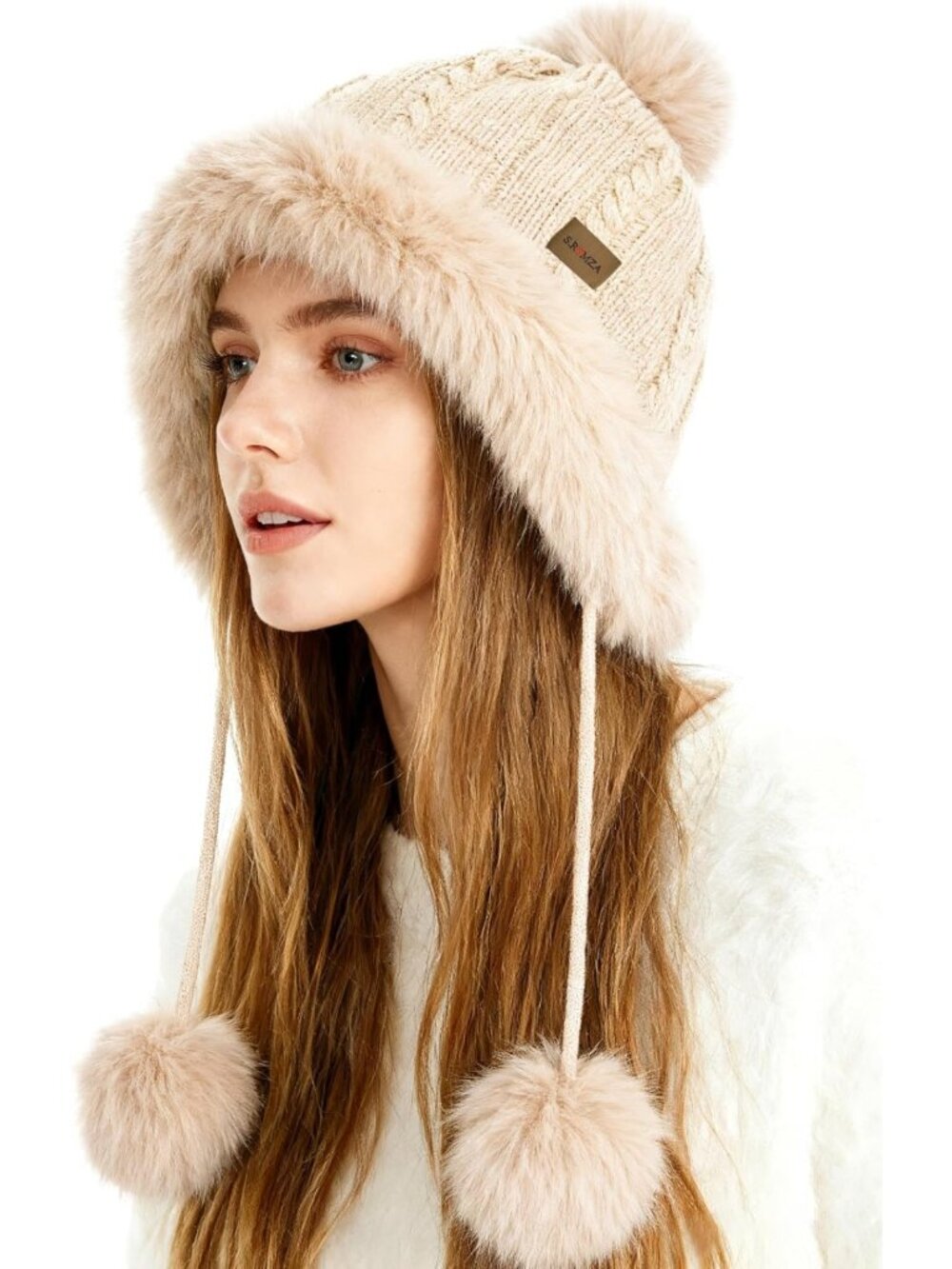 Cozy Faux Fur Knitted Beanie with Pompom | Warm Winter Skull Cap & Ear Cover